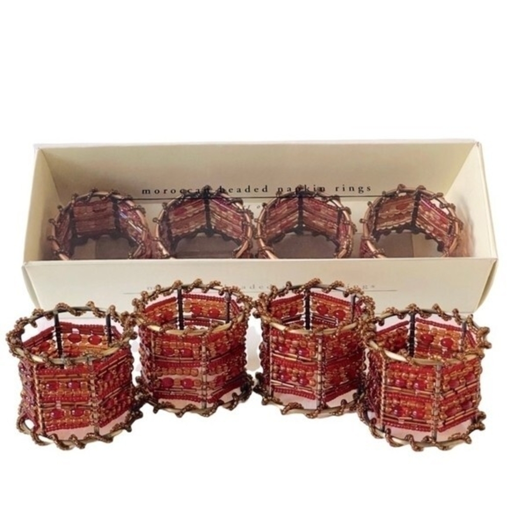 Pier 1 Imports Moroccan Beaded Napkin Rings Set 4 Multicolor 2" Diameter NIB